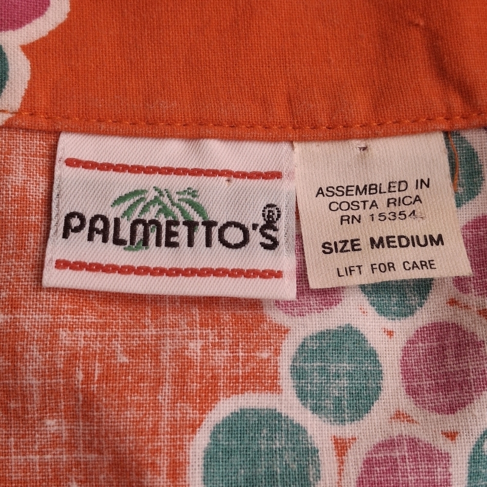 Palmetto's Hawaiian Orange Button Short Sleeve Summer Blouse Women Size Medium - Picture 11 of 11
